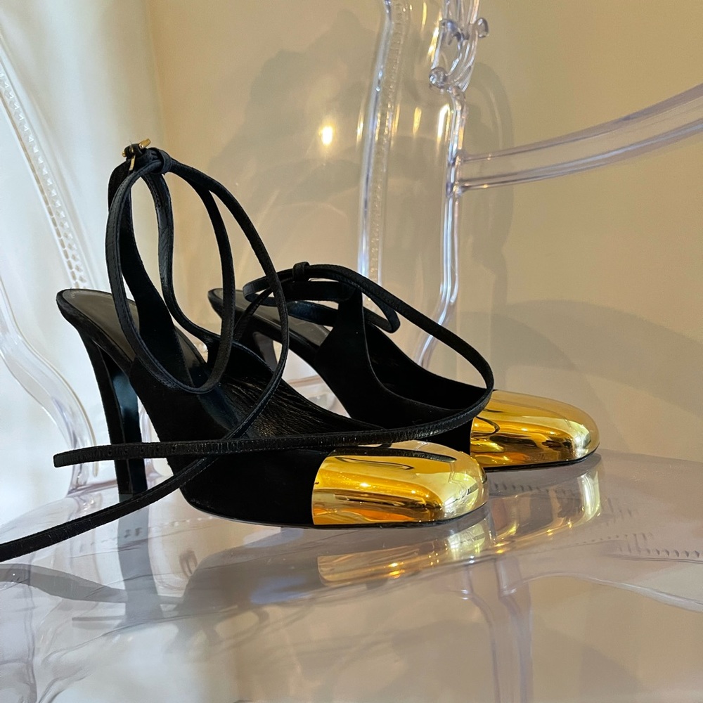 Saint Laurent Gold Toe Strap Up Heels